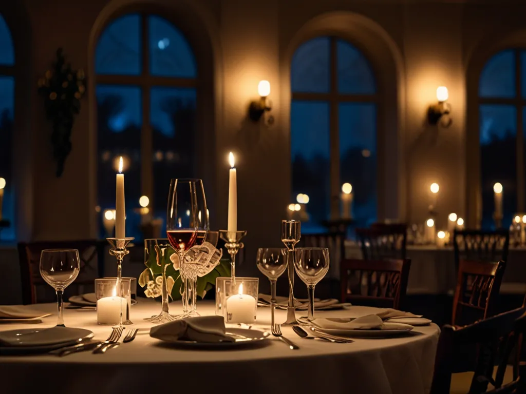 Elegant middagsdukning med stämningsfull belysning