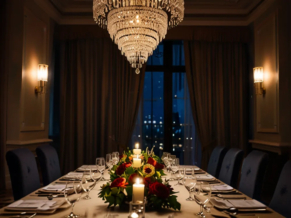 Exklusiv privat middag med elegant dukning och stämningsfull belysning